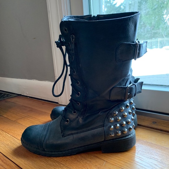 No Name Gun Metal Grey Combat Boots with Zipper - Picture 1 of 5